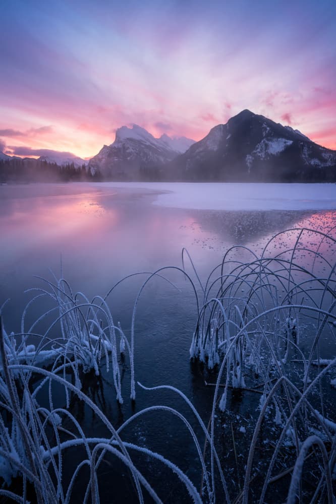 Pink Sky Mountain Lake by Yongnan Li (李永男) — canvas wall art
