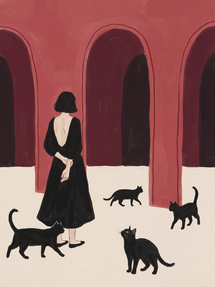 Elegant Woman Black Cats by Andreas Magnusson — canvas wall art