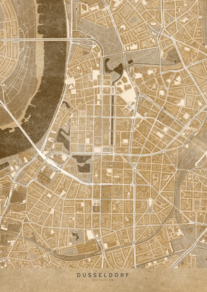 Vintage Dusseldorf Map by Rosana Laiz Blursbyai — canvas wall art