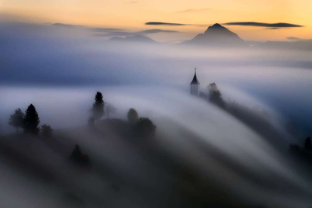 Misty Mountain Church by Marian Kuric QEP — canvas wall art