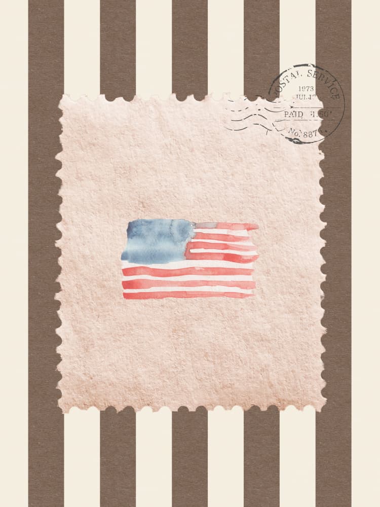 Coastal Flag Vintage Postage Stamp on Brown Stripes by Jolly and Dash — canvas wall art