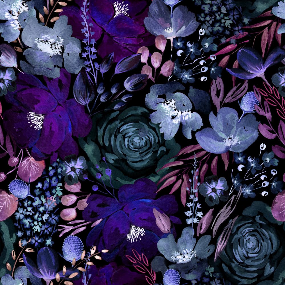Floral Chaos Watercolor Pattern Dark Blue by Anis Illustration — canvas wall art