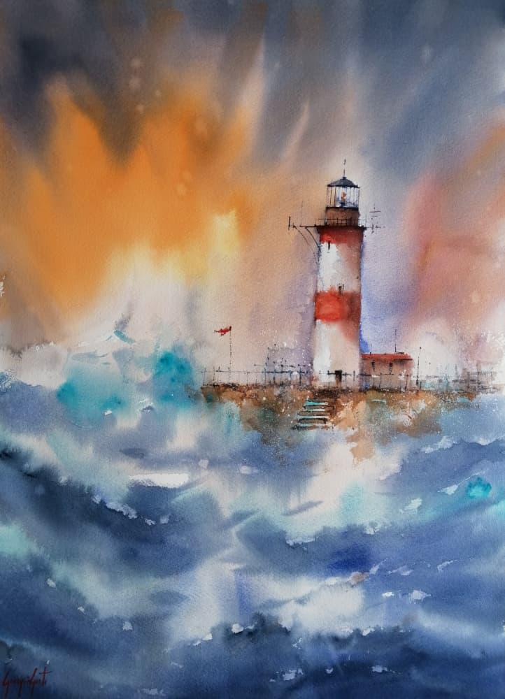 Stormy Lighthouse Seascape by Giorgio Gosti — canvas wall art