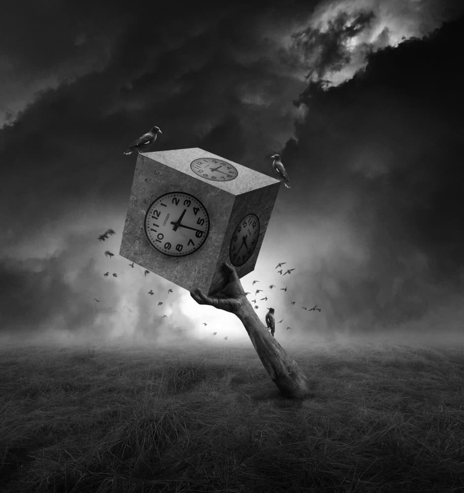 Surreal Hand Clock Cube by Hari Sulistiawan — canvas wall art