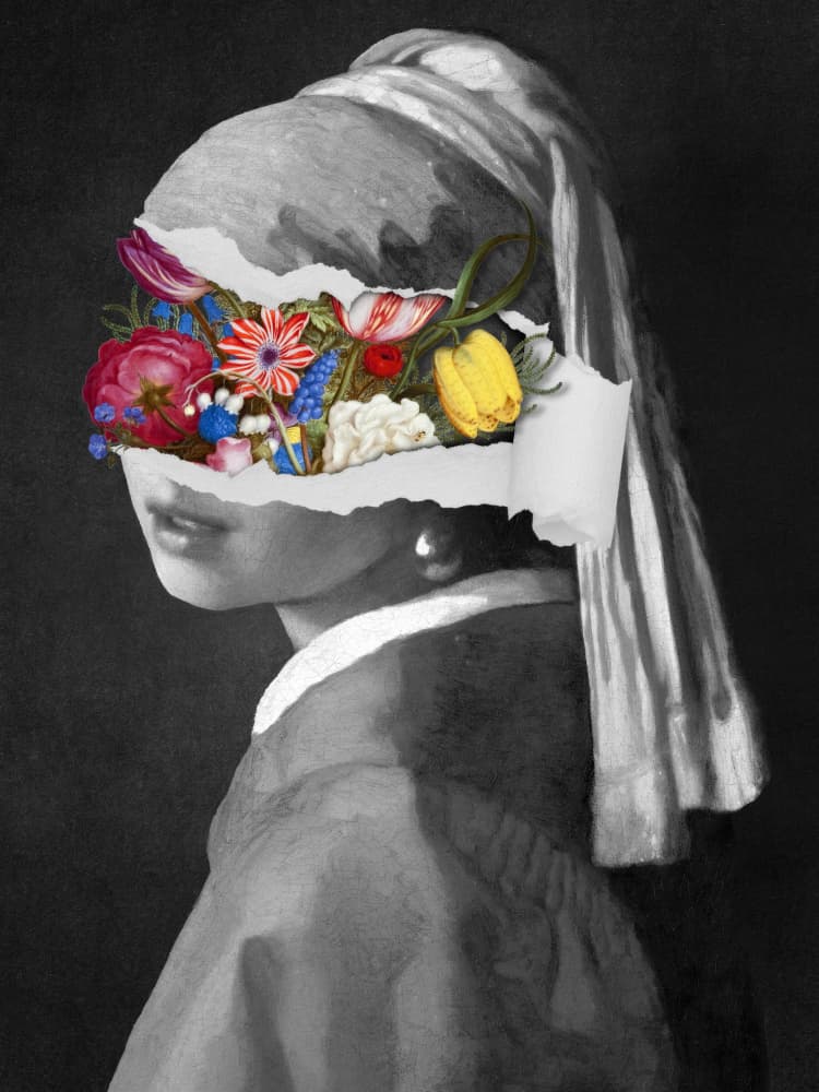 Woman With Floral Vision by Marja van den Hurk — canvas wall art