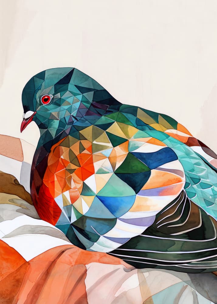 Vibrant Geometric Pigeon by Justyna Jaszke — canvas wall art