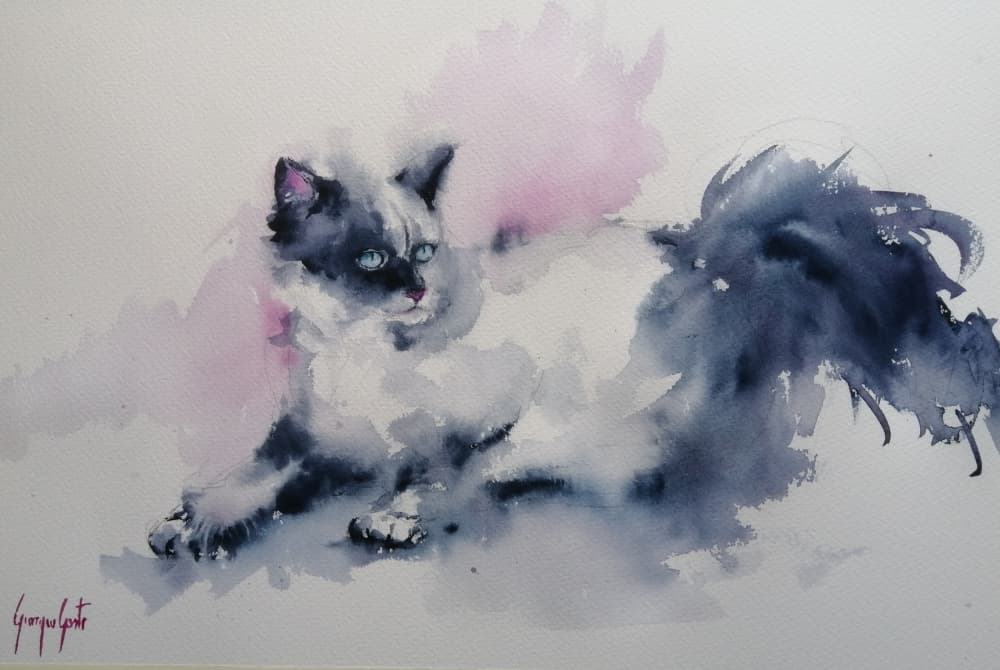 Blue Eyed Watercolor Cat by Giorgio Gosti — canvas wall art