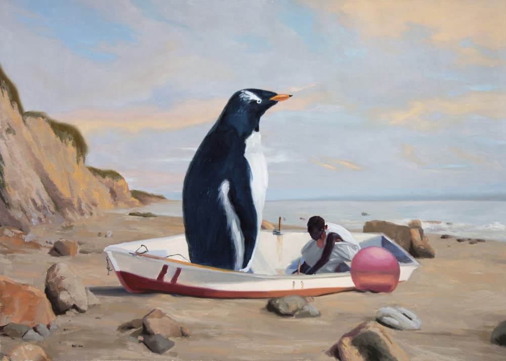 Giant Penguin Beach Scene by Alexander Grahovsky — canvas wall art