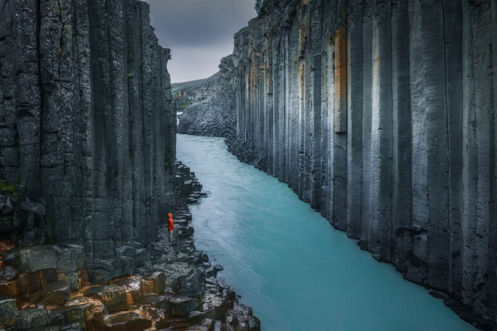 Turquoise River Basalt Canyon by Yuan Cui — canvas wall art