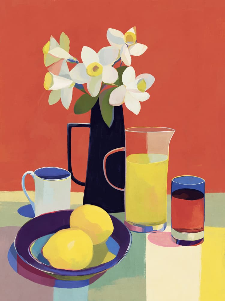 Bright Daffodils and Lemons by CATS AND DOTZ — canvas wall art