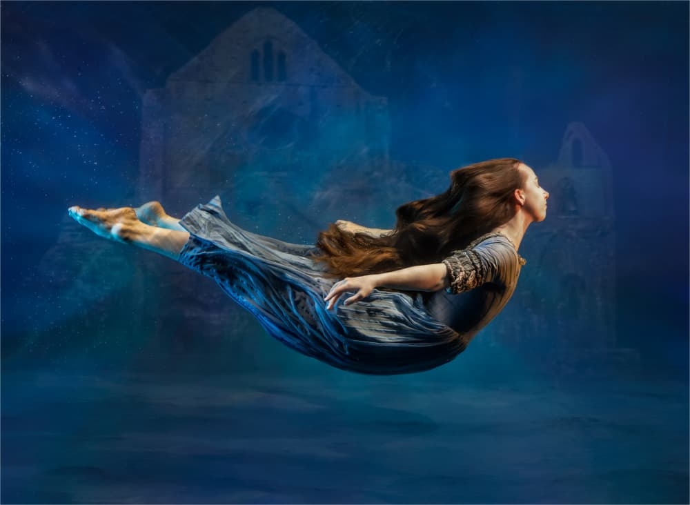 Floating Woman Ancient Ruins by Derwood — canvas wall art