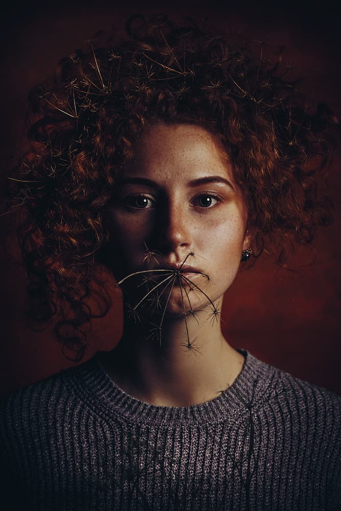 Pensive Woman Plant Portrait by Ruslan Bolgov — canvas wall art