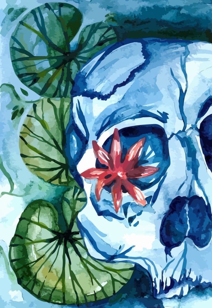 Serene Blue Skull Bloom by Marika Barsrsind β canvas wall art