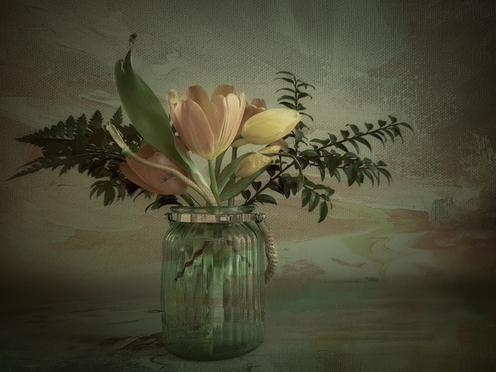 Vintage Tulips in Vase by Gu and Hongchao — canvas wall art