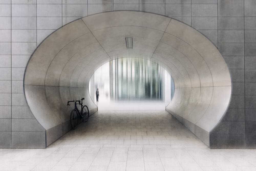 Sleek Tunnel And Bicycle by Roswitha Schleicher-Schwarz — canvas wall art