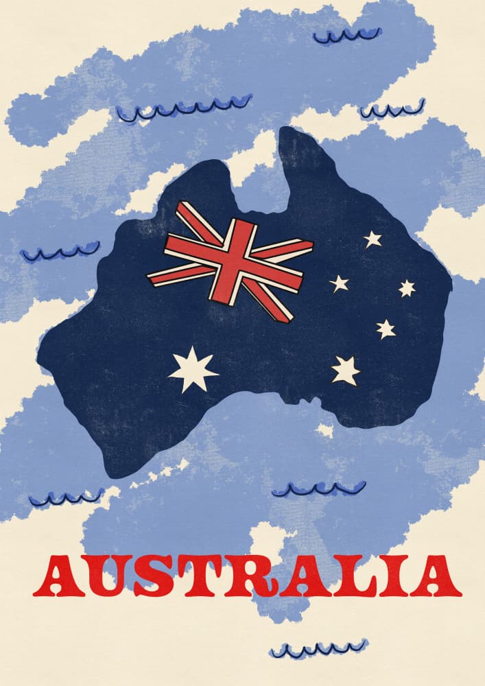 Retro Australia Travel Map by Nicholas — canvas wall art