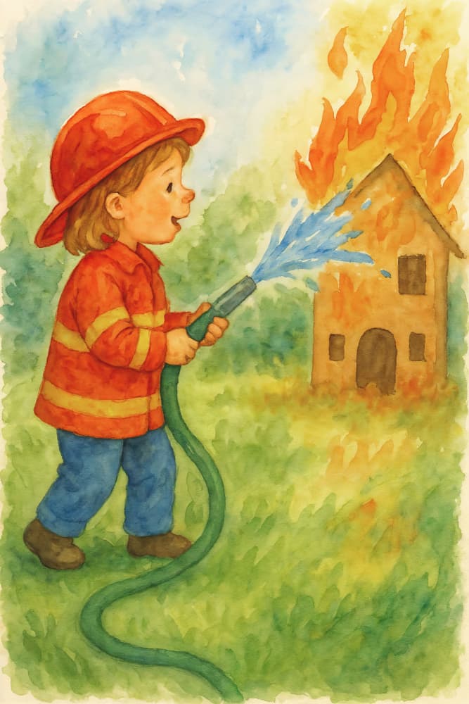 Young Firefighter at Play by Natalie Bruns — canvas wall art