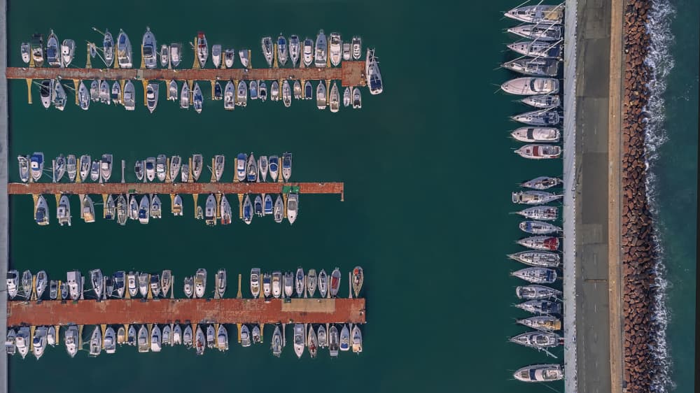 Overhead Boat Harbor by Enrique Rodriguez de Mingo — canvas wall art