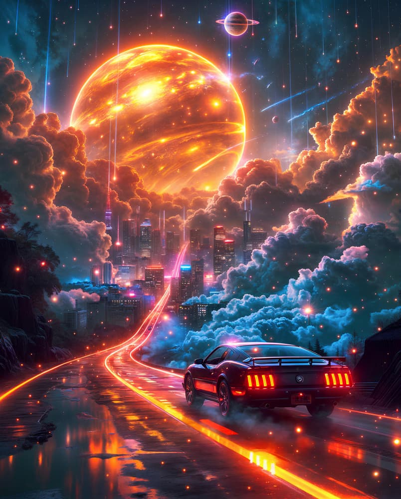 Cosmic Night Drive by Ritvik takkar — canvas wall art
