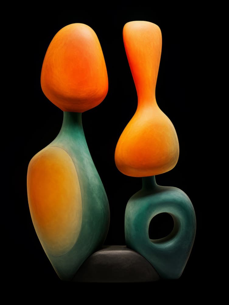 Abstract Teal Orange Sculptures by Bilge Paksoylu — canvas wall art