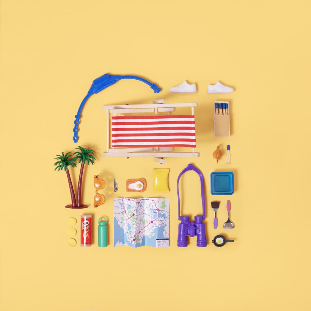 Summer Travel Essentials by Julia Ramiro — canvas wall art