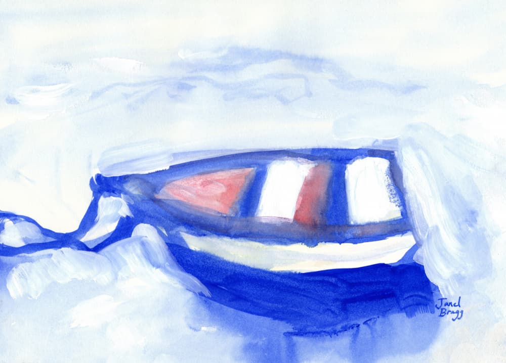 Tranquil Blue Boat by Janel Bragg — canvas wall art