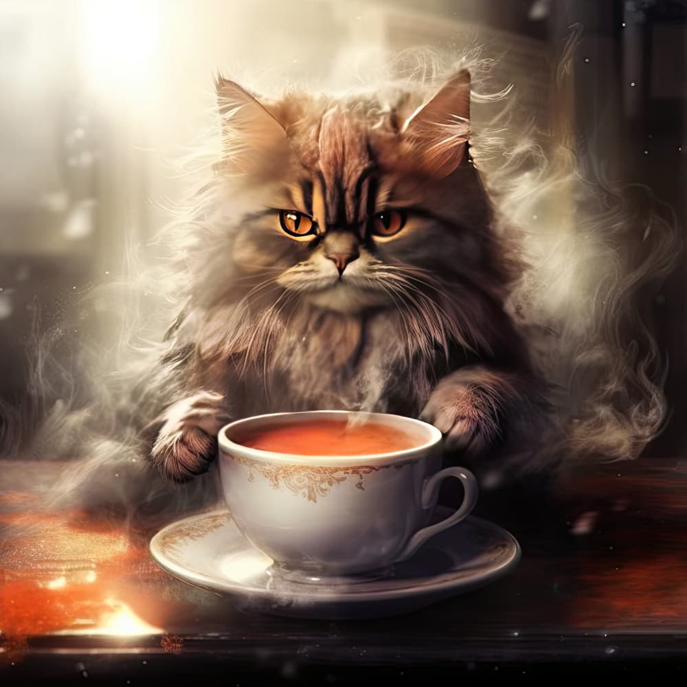 Cozy Cat Tea Time by Justyna Jaszke — canvas wall art