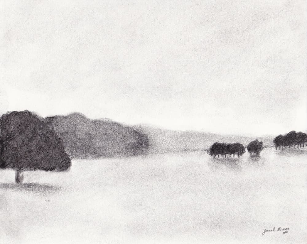 Misty Landscape Drawing by Janel Bragg — canvas wall art
