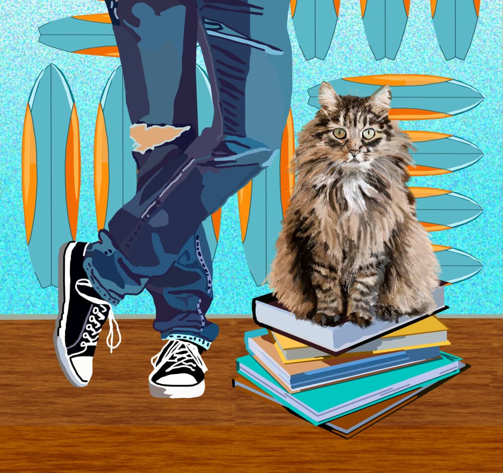 Furry Cat Student Scene by Lynnda Rakos — canvas wall art
