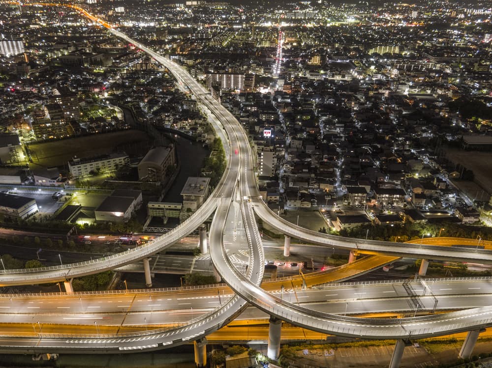 Night City Highway Interchange by Kobayashi Tetsurou — canvas wall art