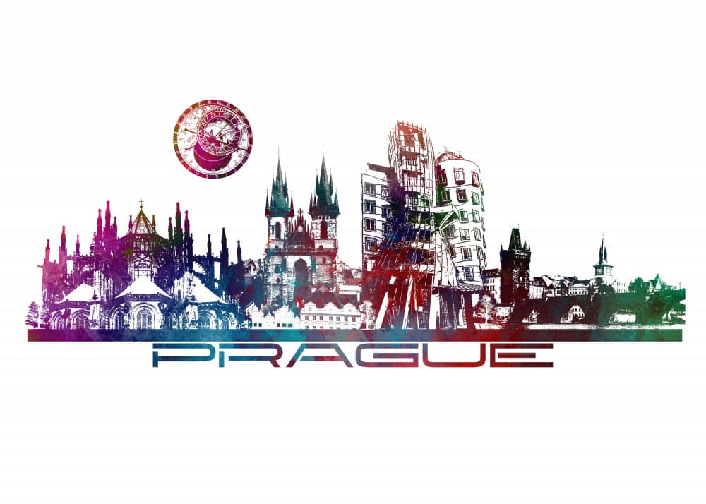 Colorful Prague Skyline by Justyna Jaszke — canvas wall art