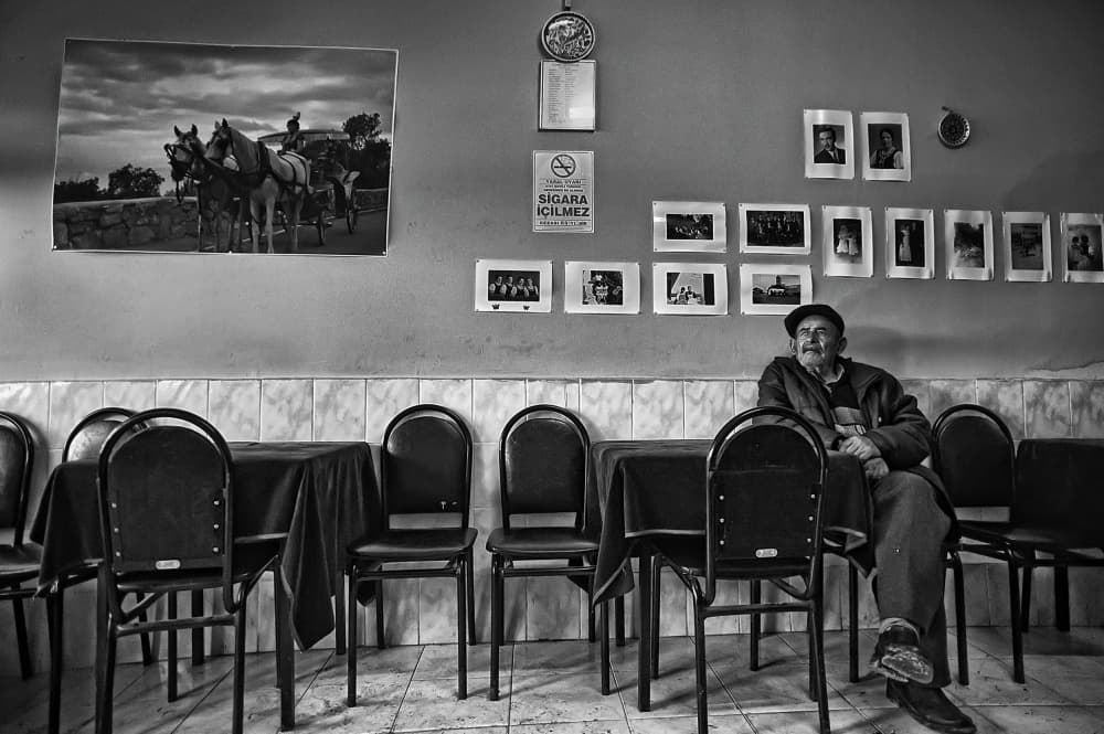Old Man In Cafe by nebula — canvas wall art