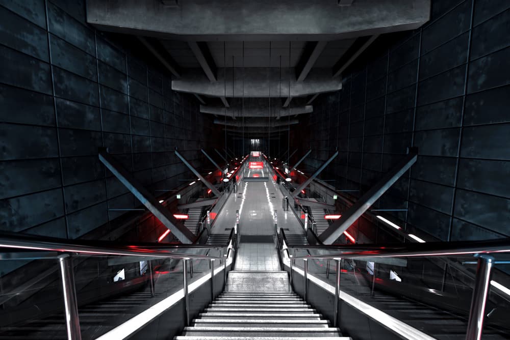 Dystopian Escalator Tunnel by Jorge Pimenta — canvas wall art