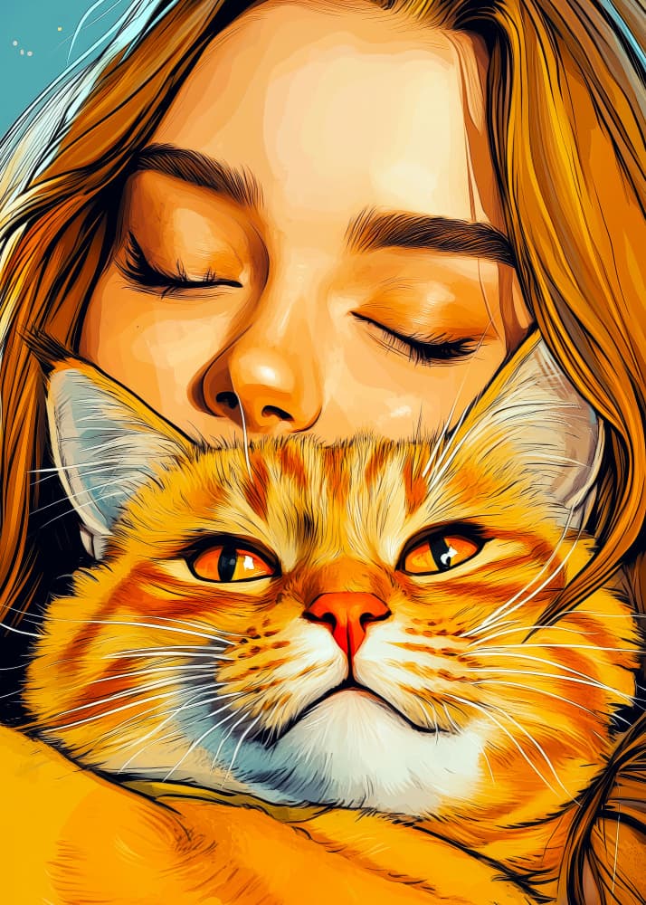 Girl Hugs Orange Cat by Justyna Jaszke — canvas wall art