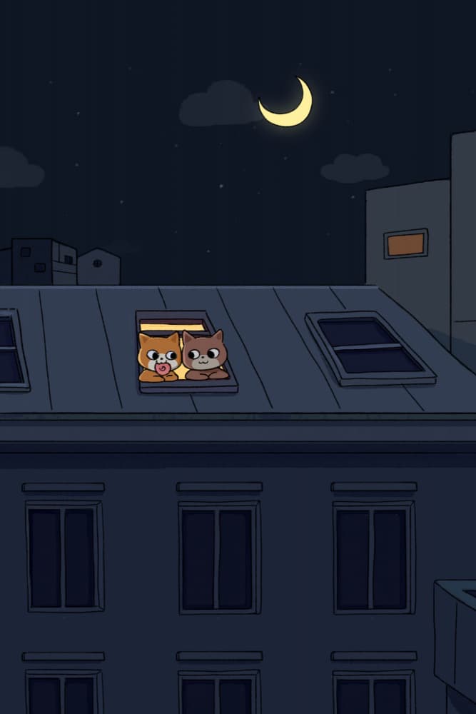 Rooftop Cats Night by Xuan Thai — canvas wall art