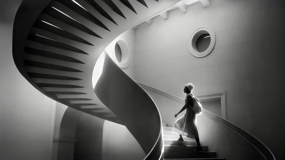 Solitary Staircase Ascent by X-FlyingKN — canvas wall art