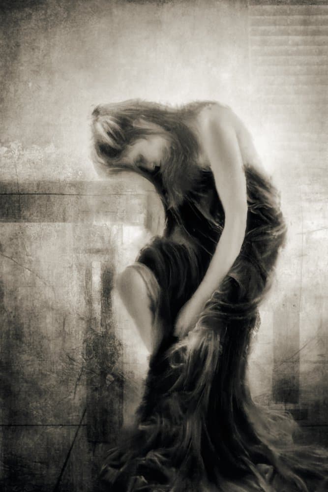 Pensive Woman Flowing Dress by Charlaine Gerber — canvas wall art