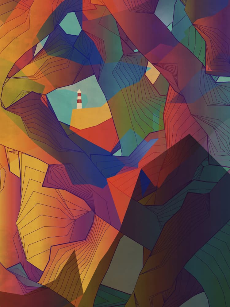 Vibrant Geometric Lighthouse by Angelo Cerantola — canvas wall art