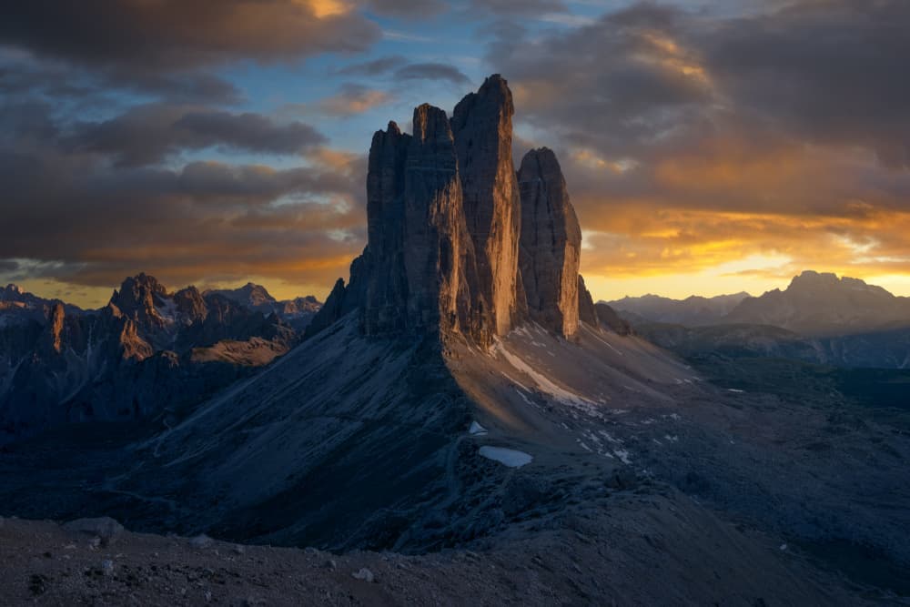 Golden Tre Cime Sunset by David Martin Castan — canvas wall art