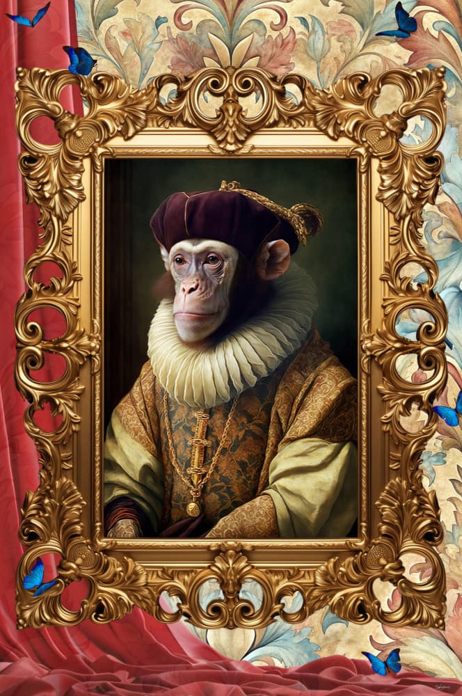 Regal Monkey Portrait by Sue Skellern — canvas wall art