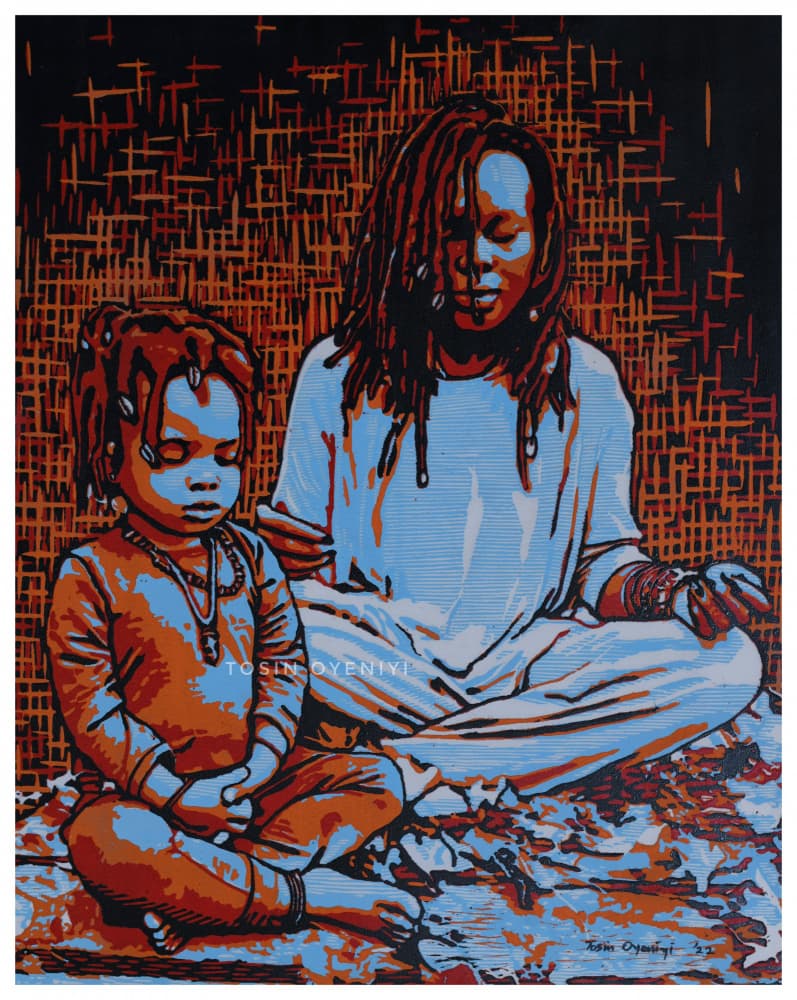 Peaceful Mother Child by Tosin Oyeniyi — canvas wall art