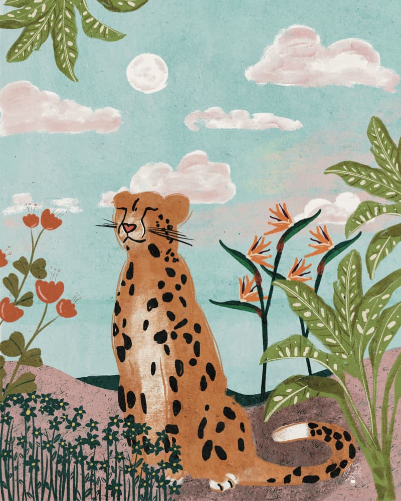 Peaceful Cheetah Under Moon by Erum Khalili — canvas wall art