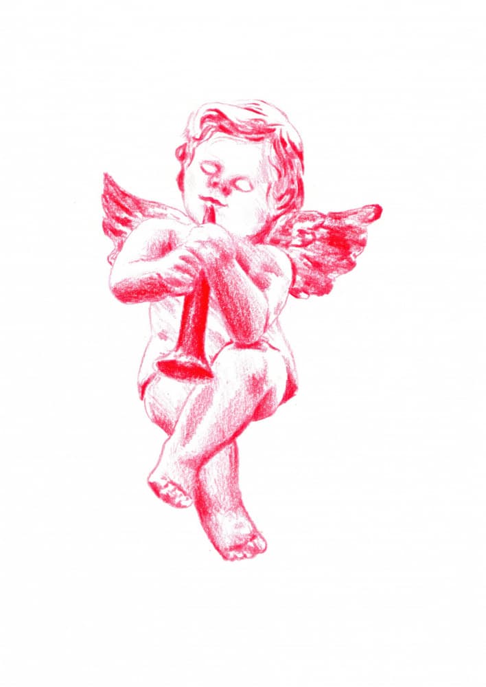 Red Cherub Playing Horn by Kulik — canvas wall art