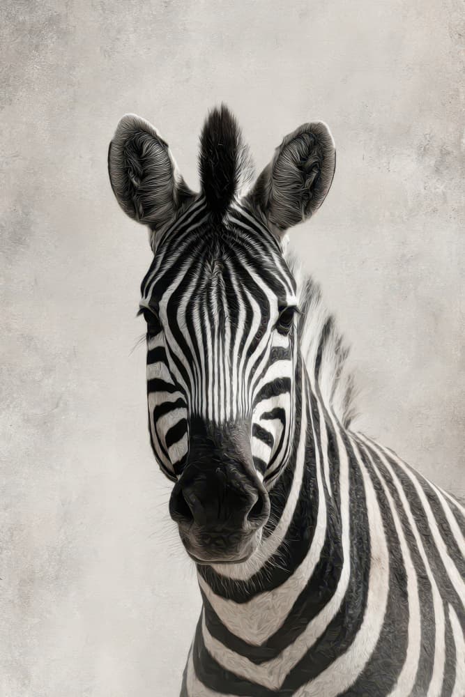 Monochrome Zebra Portrait by Rafal Kulik — canvas wall art