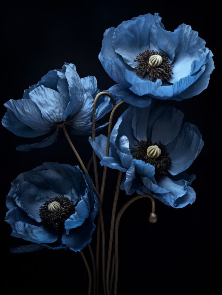 Midnight Blue Poppies by Bilge Paksoylu — canvas wall art