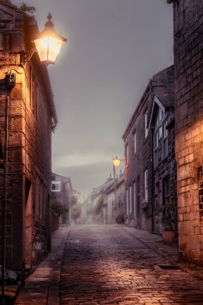 Misty Cobbled Street by Francis Wilson — canvas wall art