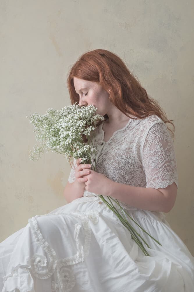 Dreamy Redhead with Flowers by Ruth Franke — canvas wall art