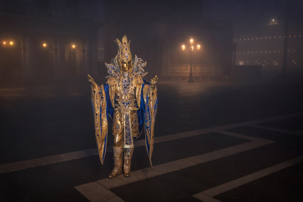 Regal Masked Figure in Fog by Jure Kravanja — canvas wall art