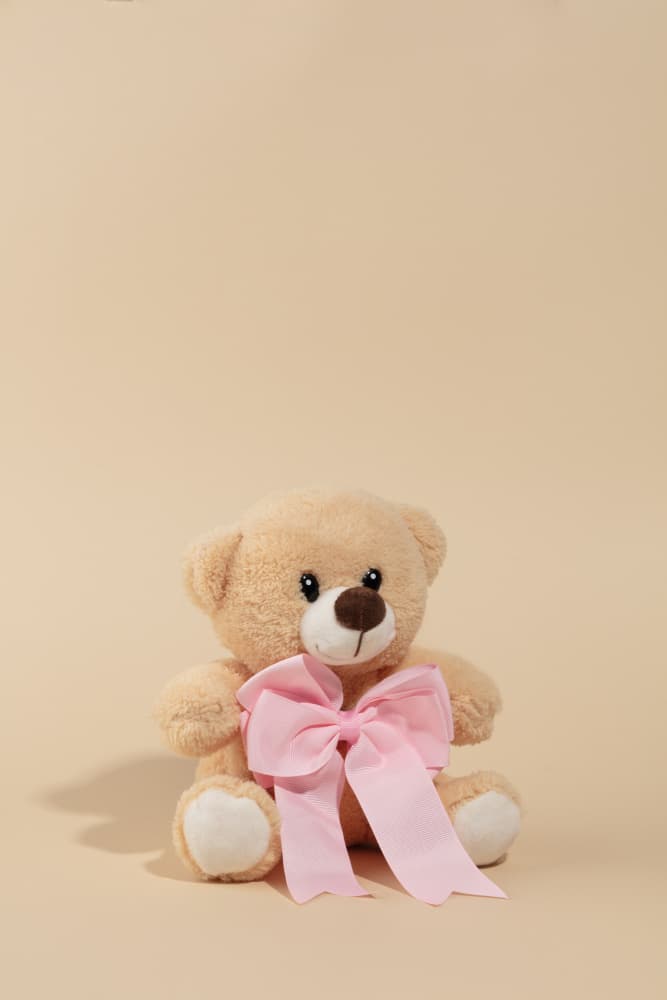 Teddy Bear with Pink Bow by Julia Ramiro — canvas wall art
