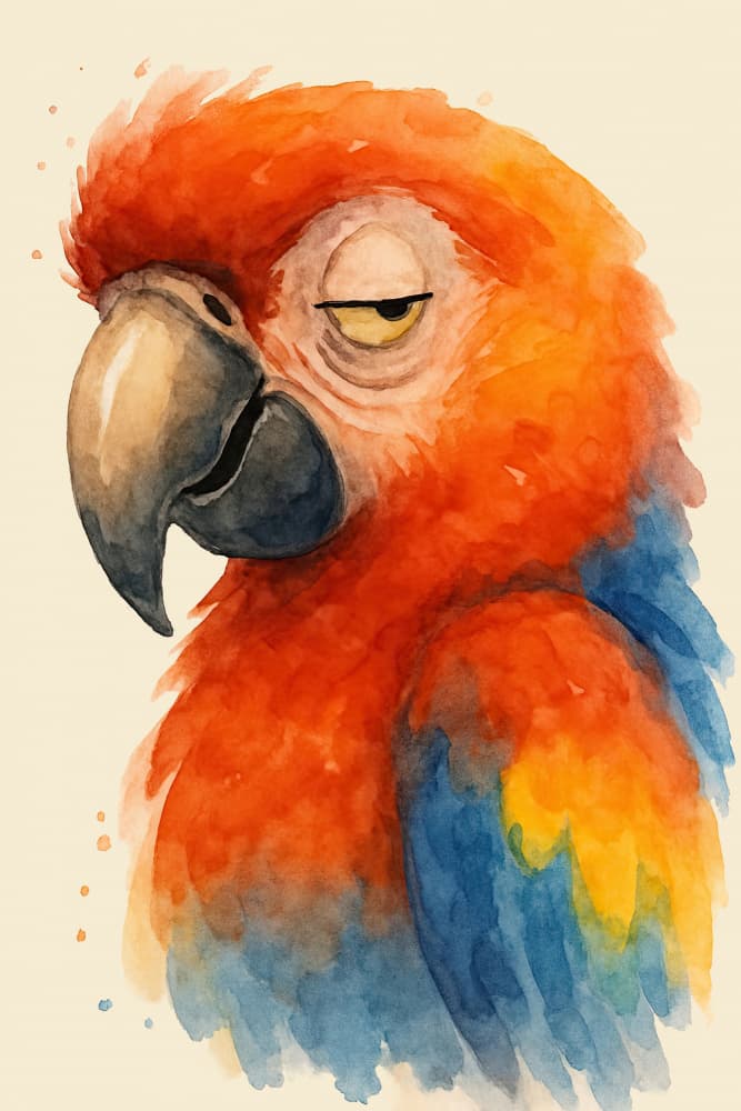 Sleepy Watercolor Parrot by Natalie Bruns — canvas wall art